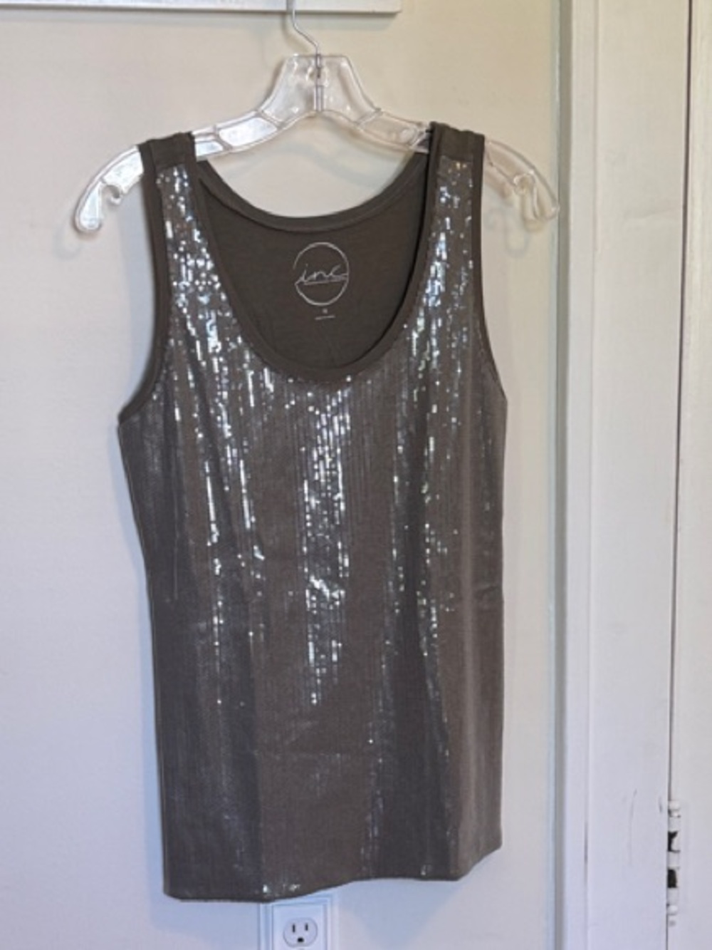 INC International Concepts Army Green Sequin Tank Top